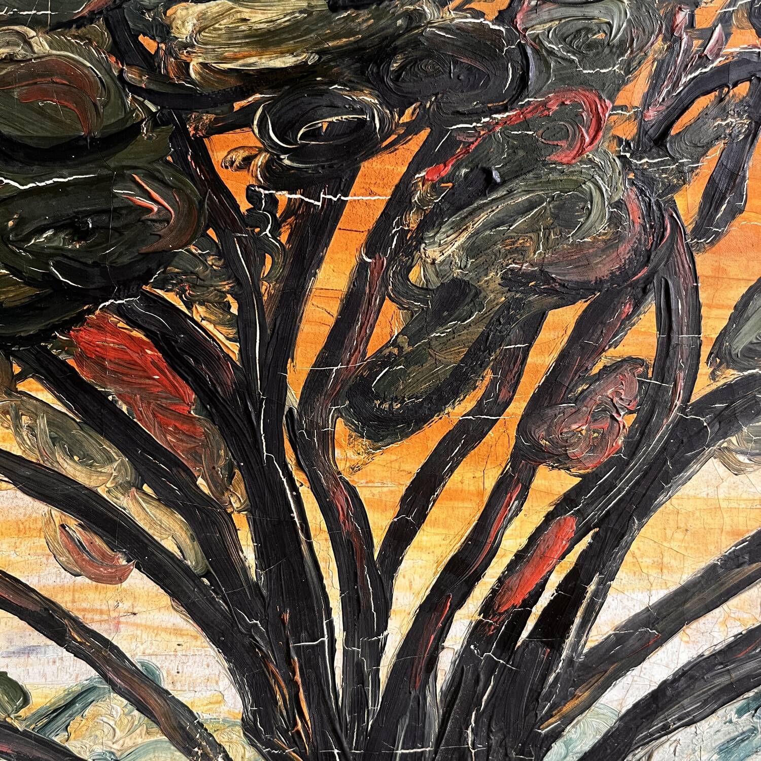 Mid-20th century painting "Tree at Sunset"