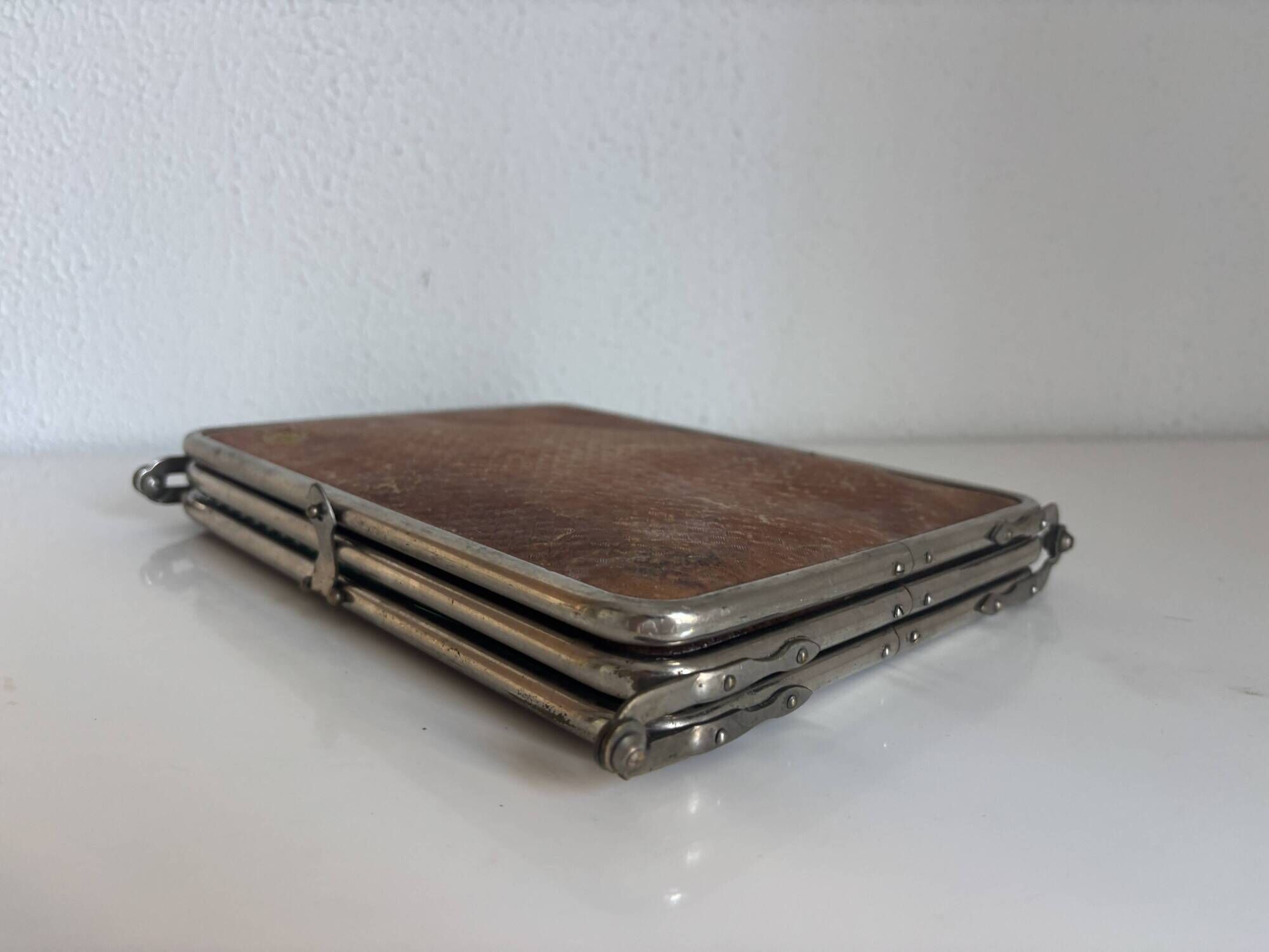 Vintage 1950 triptych mirror barber beveled crystal hairdresser - 25 x 59 cm
