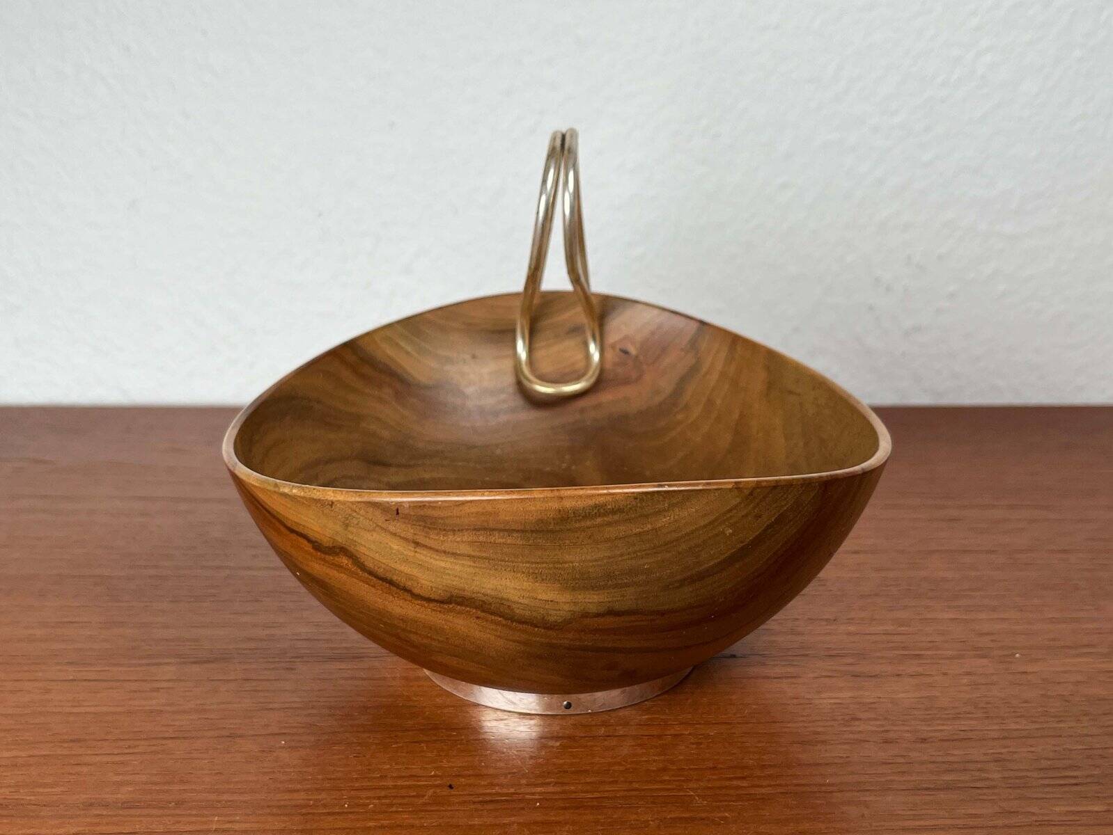 Mid-Century Modern Teak and Silver Plated Metal Bowl from Grasoli, Italy, 1960s
