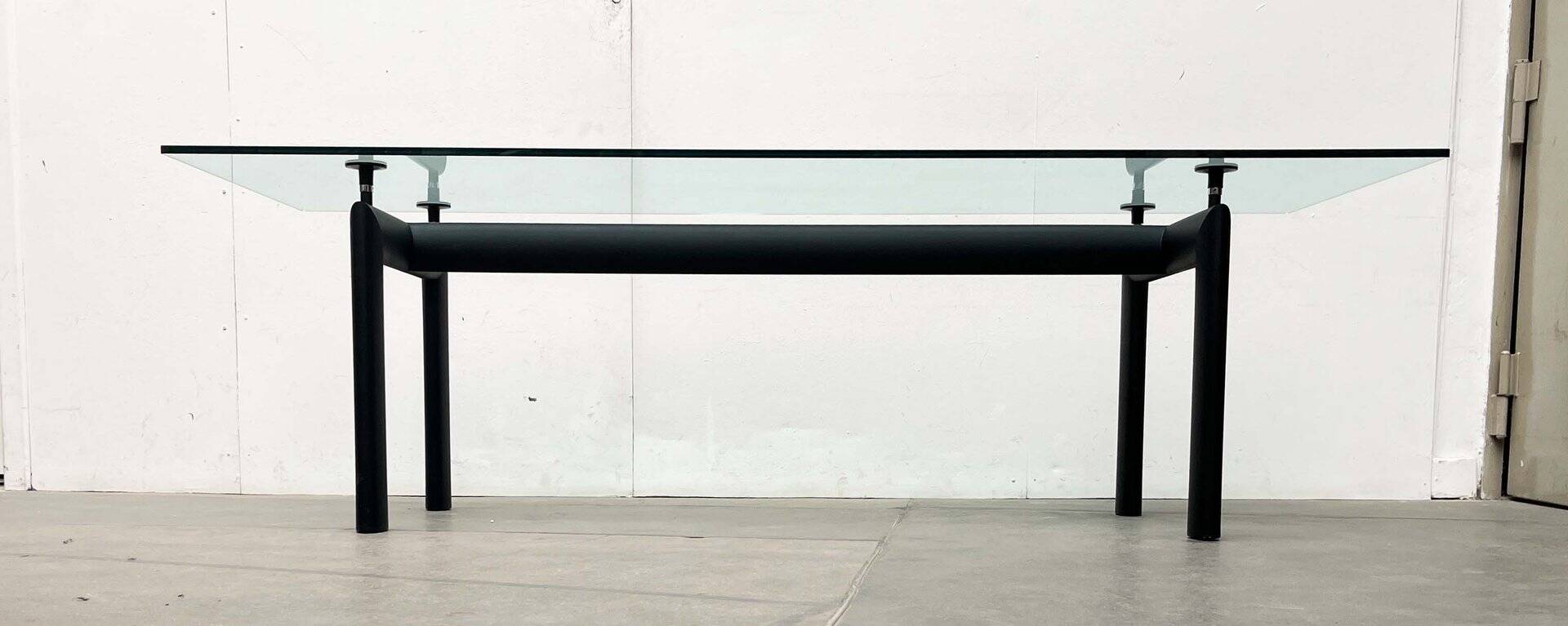 Italian model LC6 dining or office table in metal and glass by Le Corbusier, Pierre Jeanneret, Charlotte Perriand for Cassina.