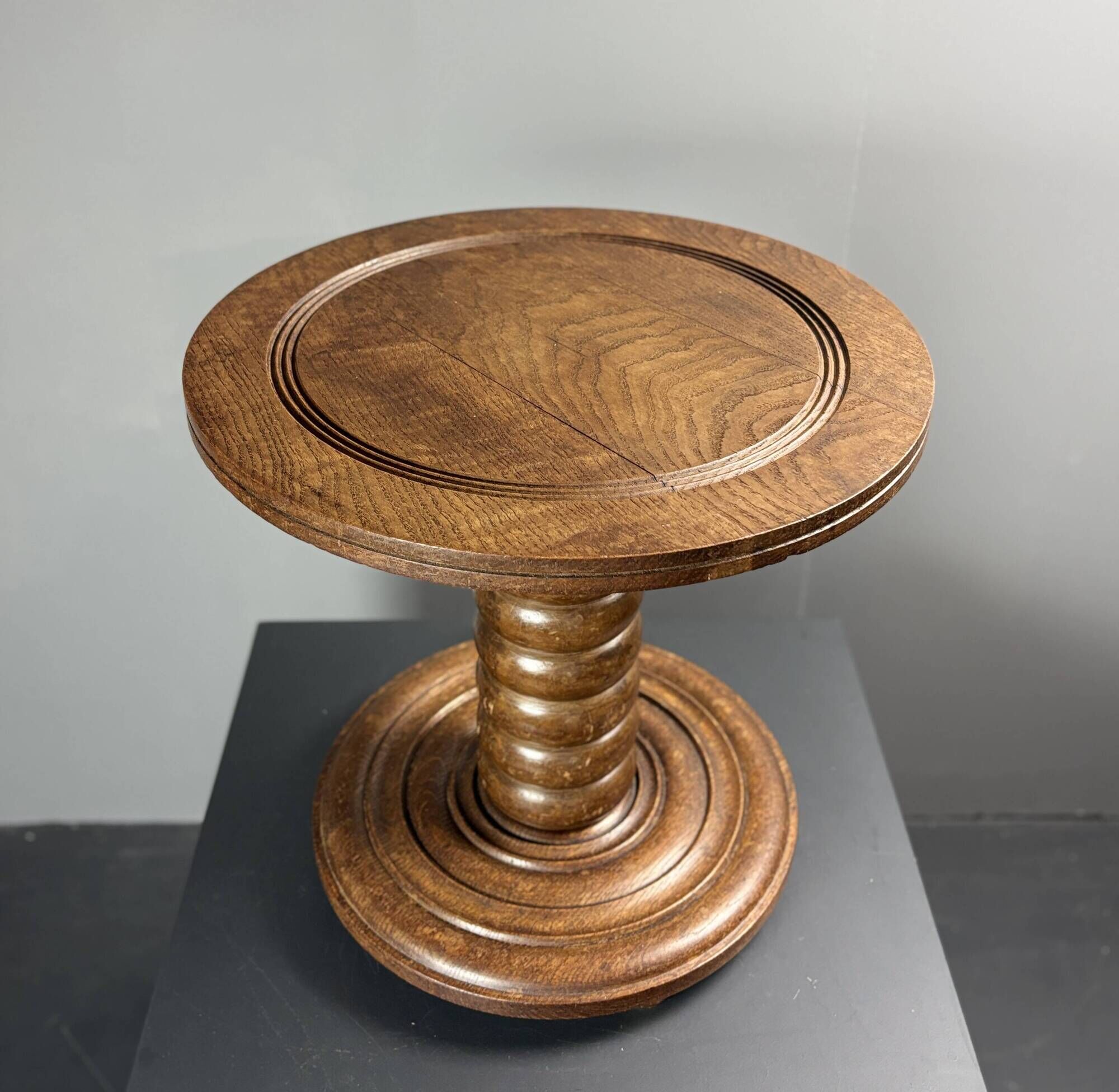 Chunky low wood turned side table in the style of Charles Dudouyt, 1950s
