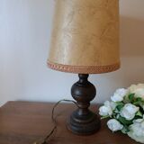rustic chic turned wooden bedside lamp, leather shade