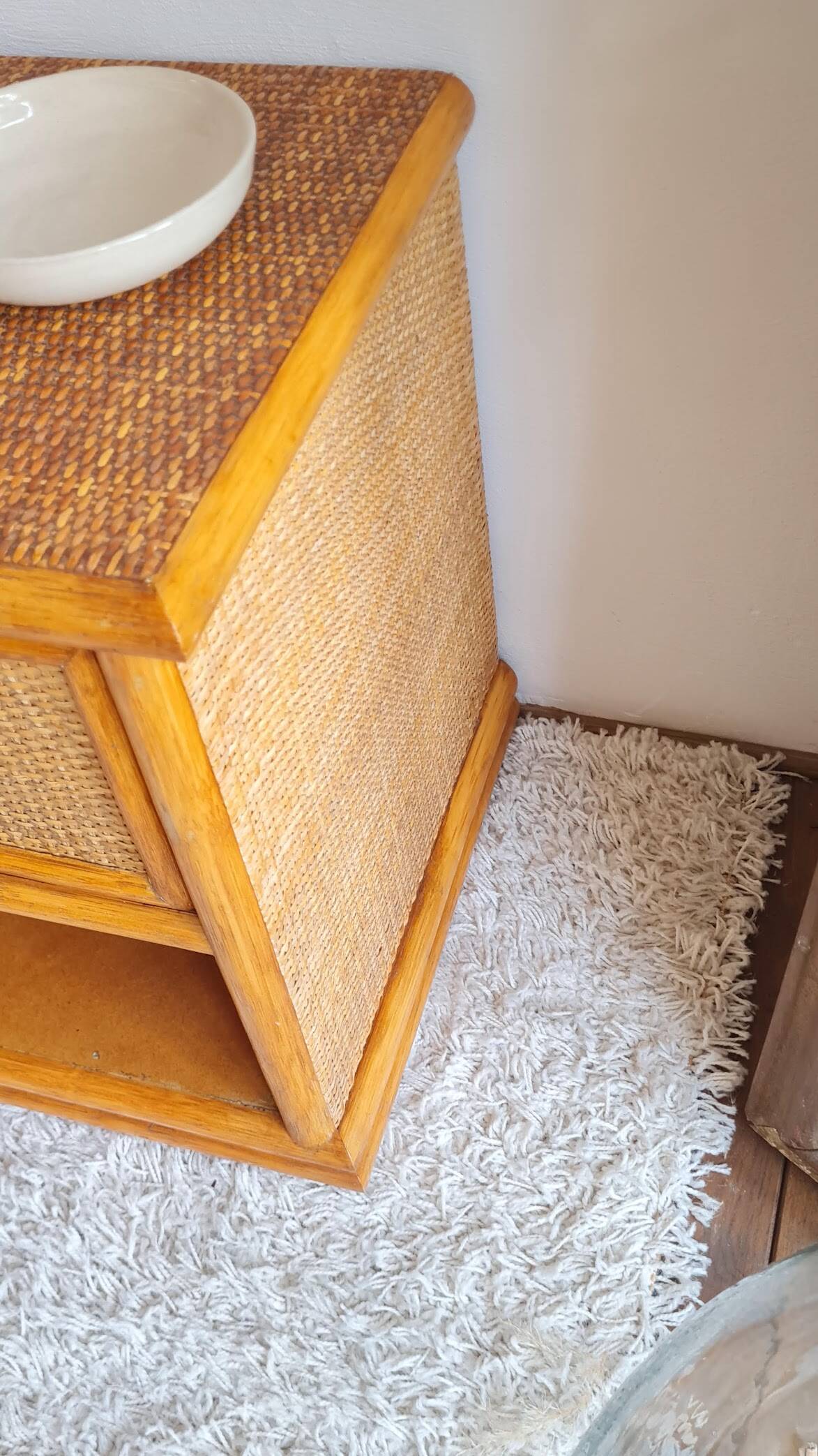 Pair of vintage rattan bedside tables from the 1970s.