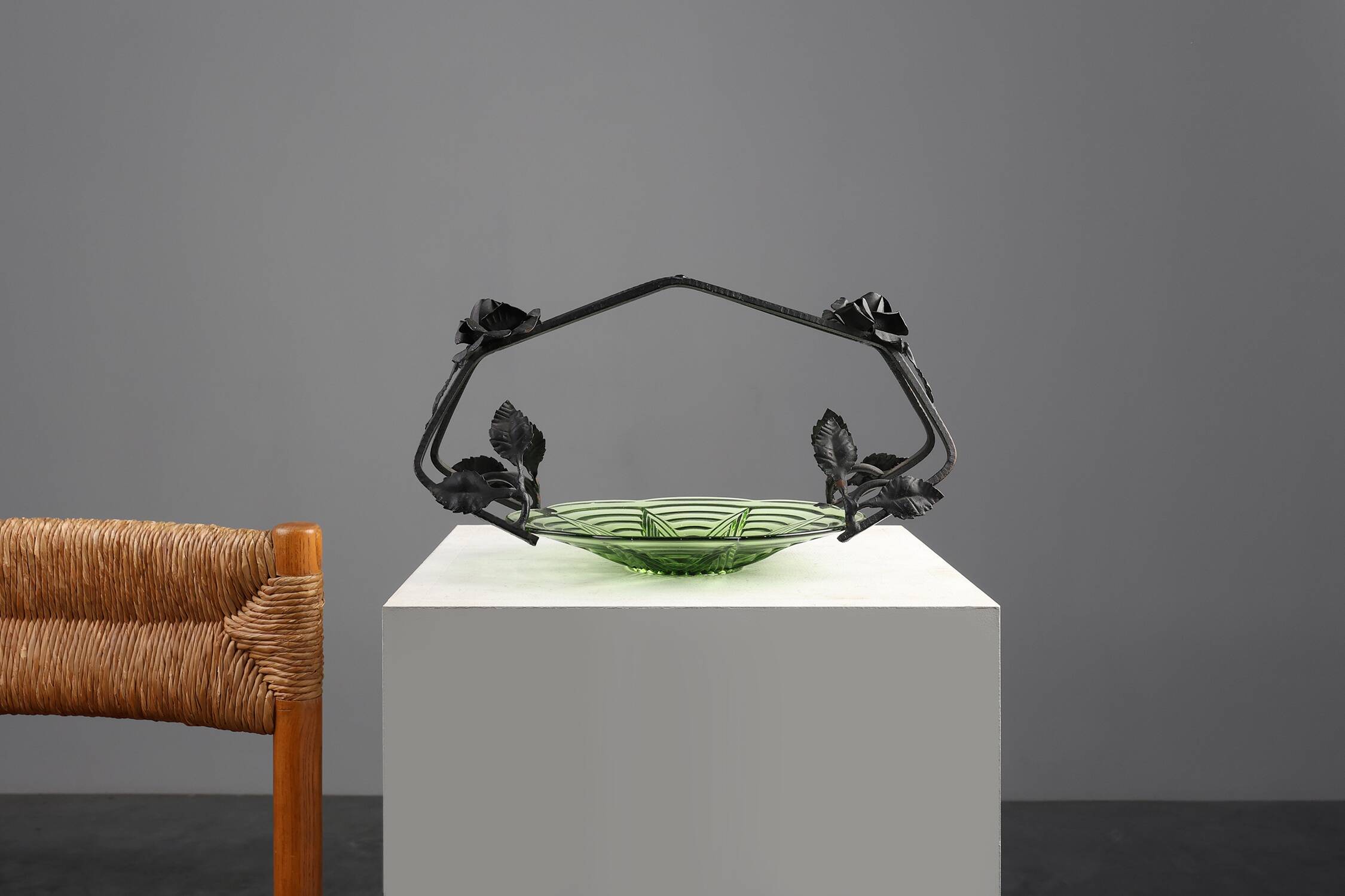 Glass and metal Art Deco Fruit Bowl, France 1920s