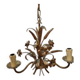 Gilded iron ears of wheat chandelier from 1970, Italy