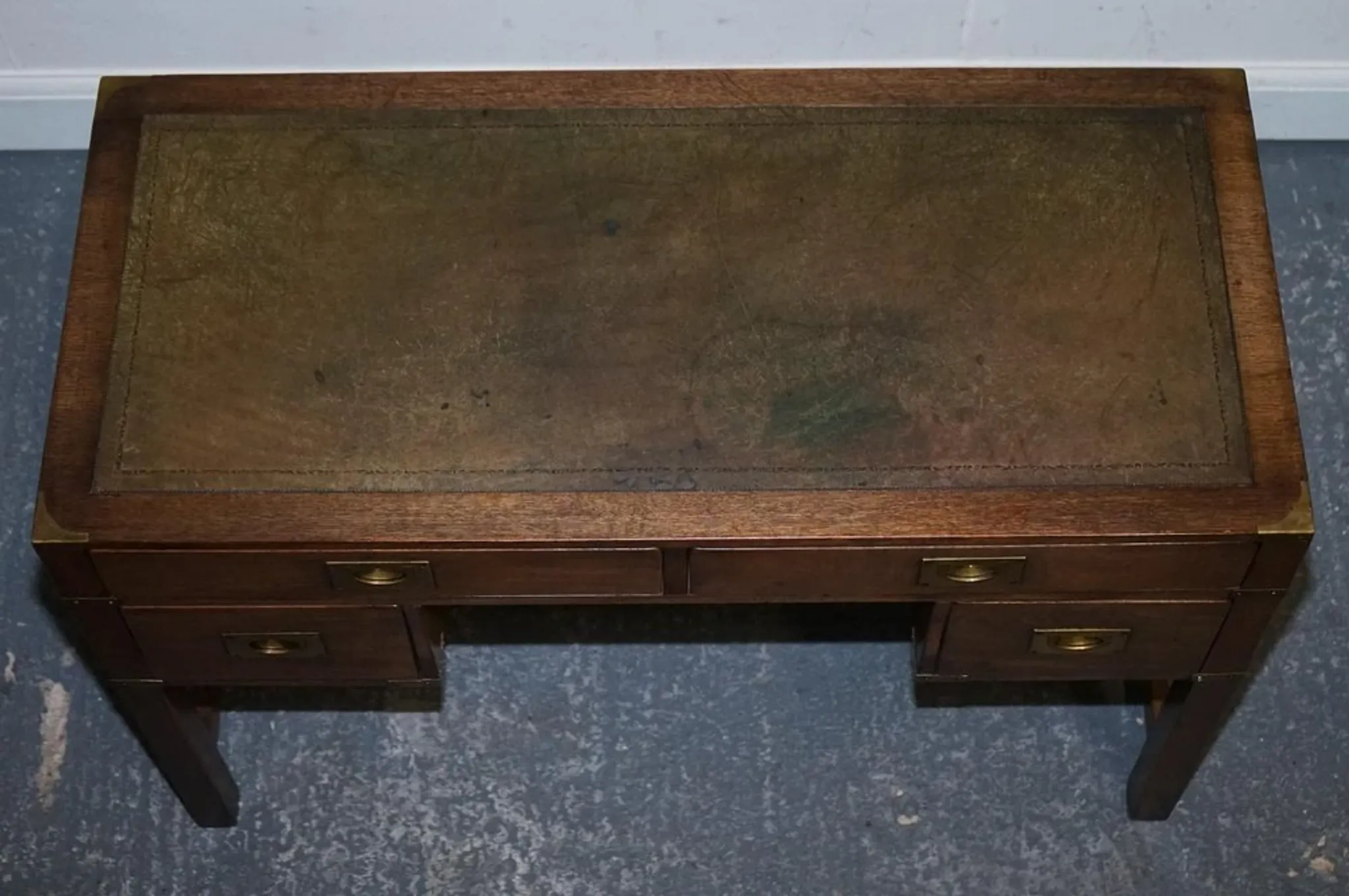 Vintage Military Campaign Desk with Leather Top from Harrods London