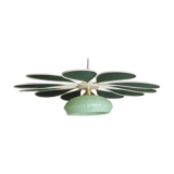 Suspension glass globe and petals in linen and rattan