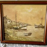Marine - fishing port at dusk. Signed C.Robert