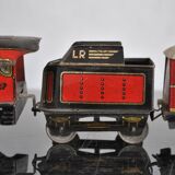 Tin litho brand LR spring-loaded toy locomotive