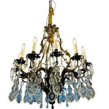 Italian 1940’s Bronze brass and Crystal chandelier