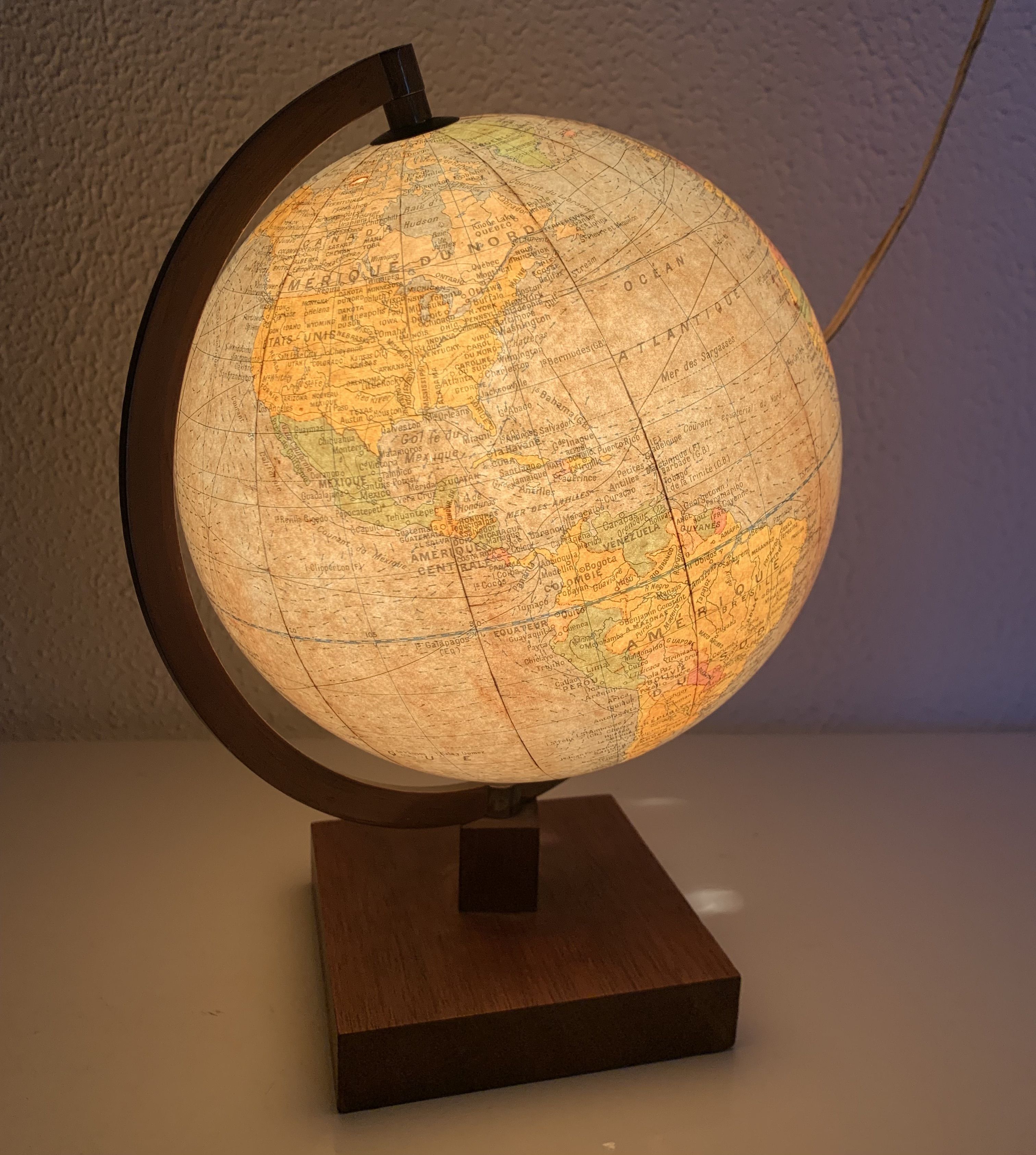Vintage globe 1960 terrestrial Girard Barrère glass wood - 29 cm