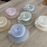 Coffee or tea cups and under cups Arcopal Harlequin pastel opaline