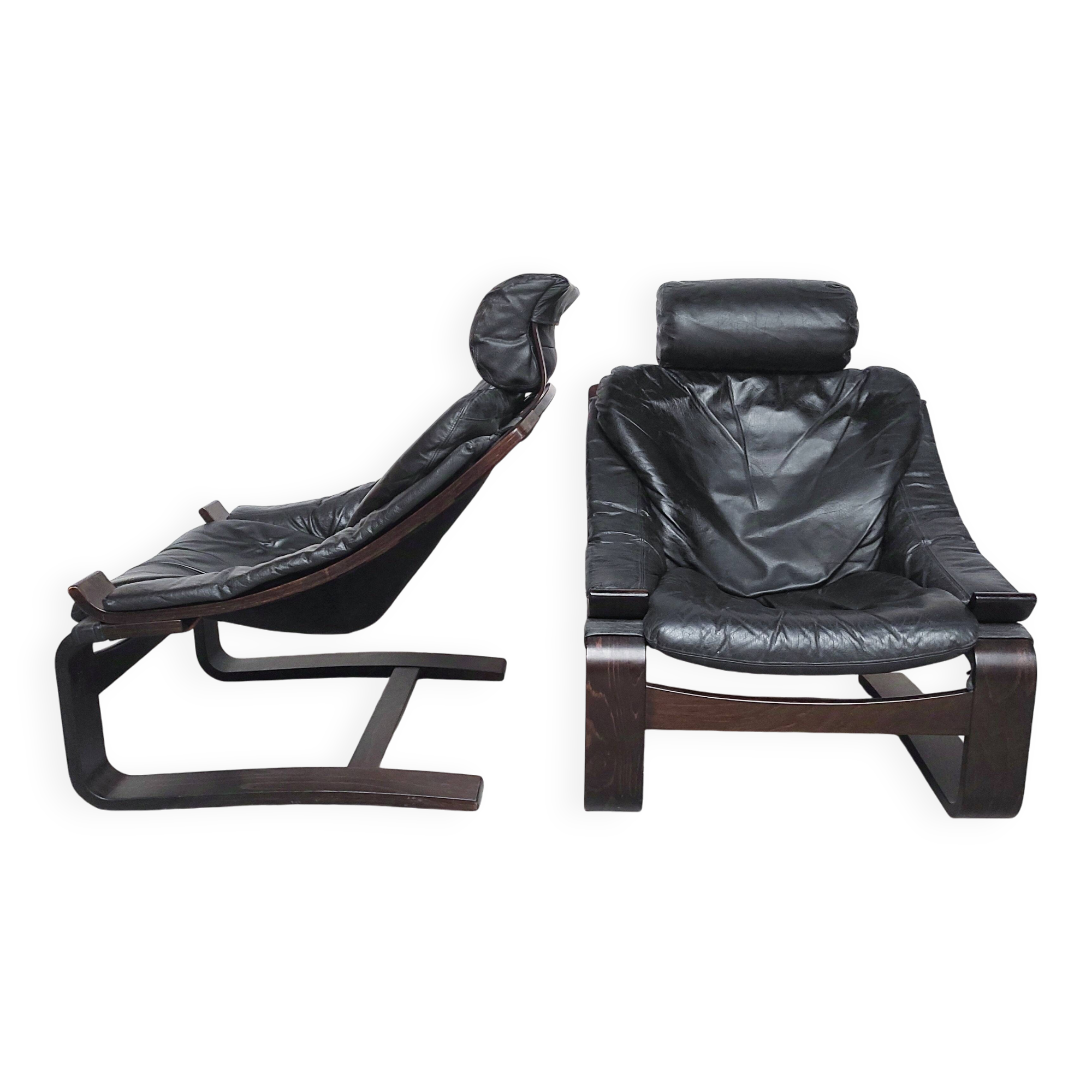 Pair of Kroken armchairs in black leather