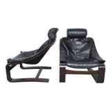 Pair of Kroken armchairs in black leather
