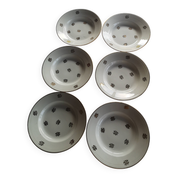 6 deep plates in French porcelain – gold floral decoration