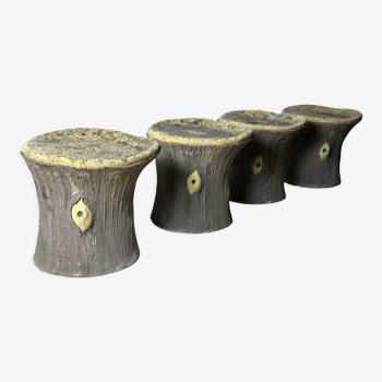 4 tabourets faux bois béton