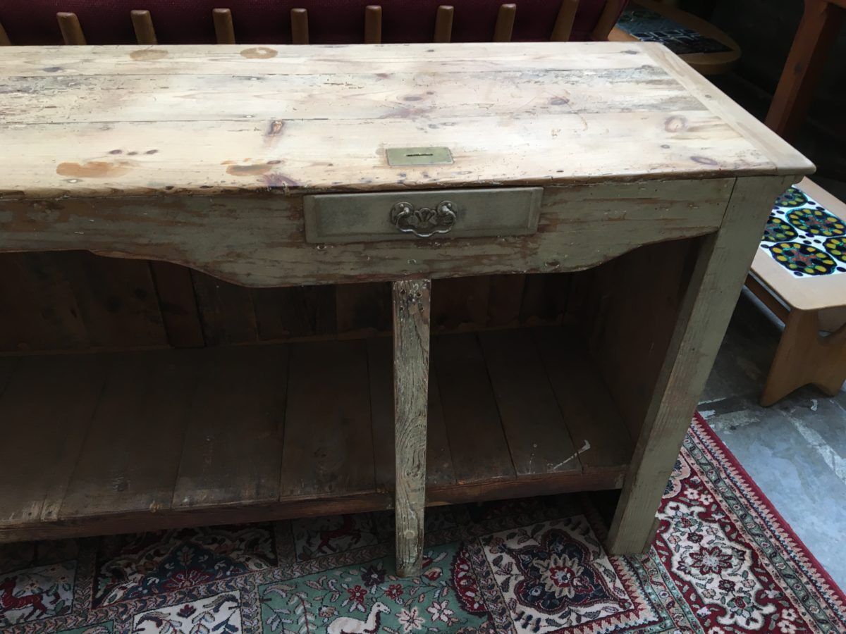 Vintage shop counter in weathered wood