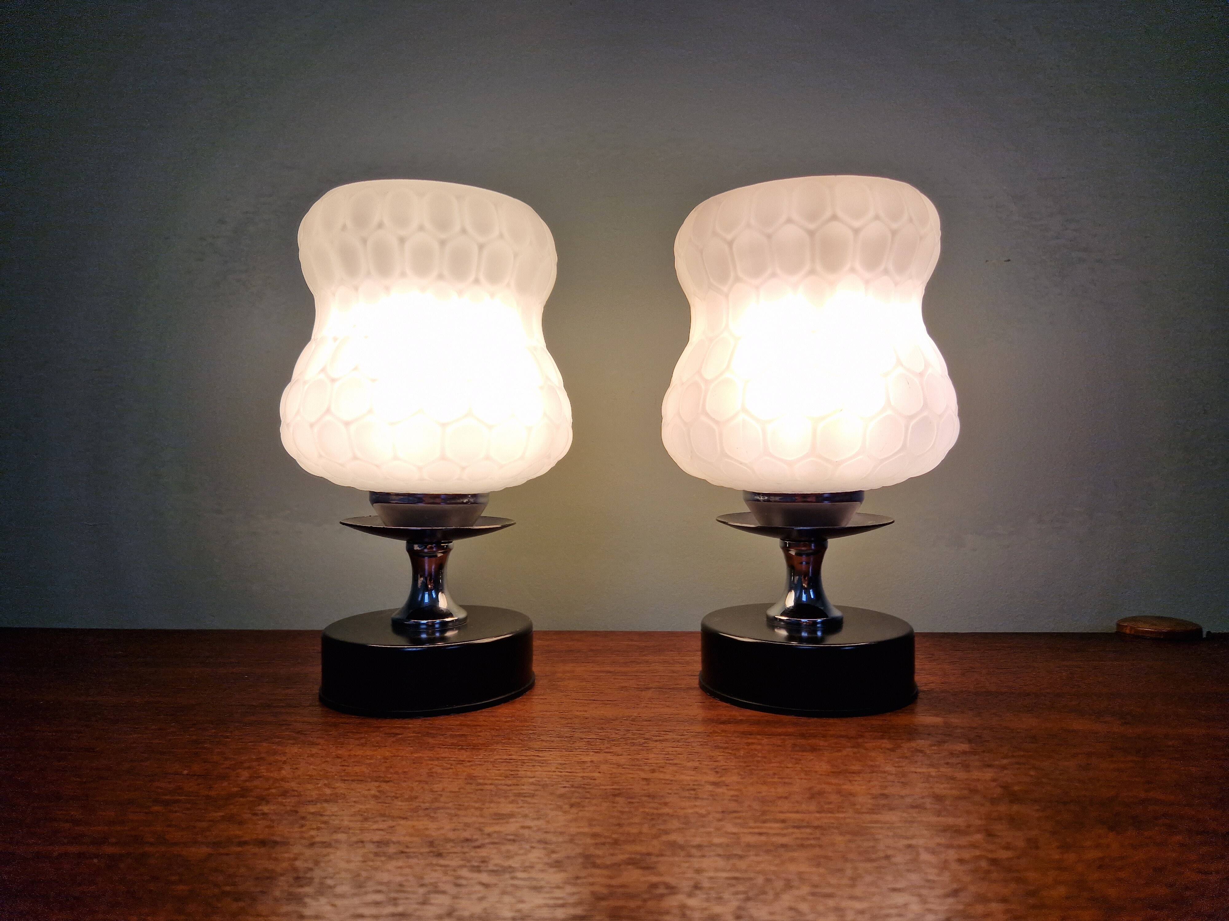 Pair of glass bedside lamps, 1970s
