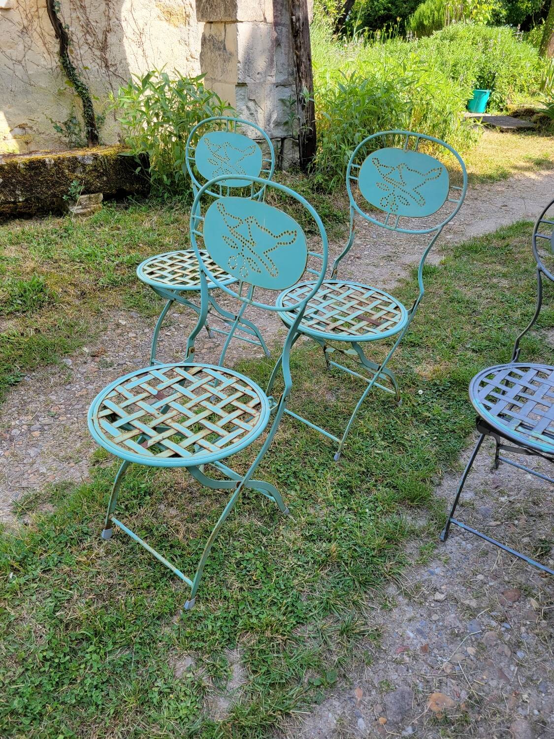 Wrought iron folding garden chairs
