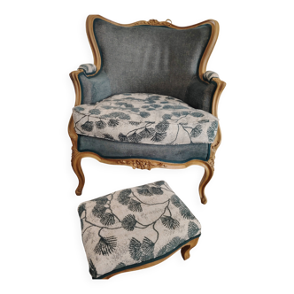 Louis XVI wing chair and its footrest