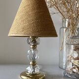 Glass and brass floor lamp with lampshade