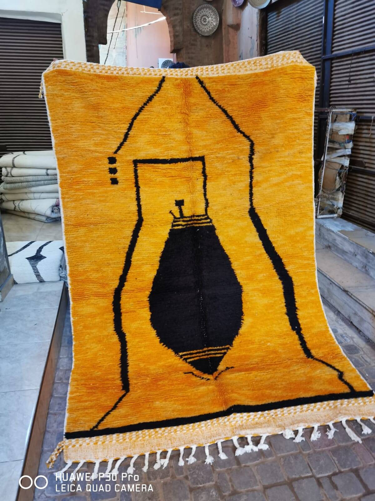 Mustard and black Berber rug 250/150 cm