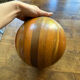 Large round wooden candle holder inlaid