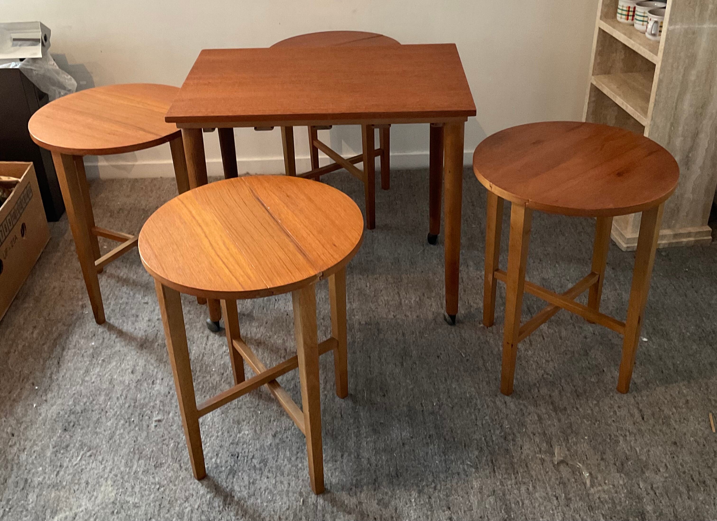 Scandinavian set by Poul Hundevad table and 4 folding teak stools