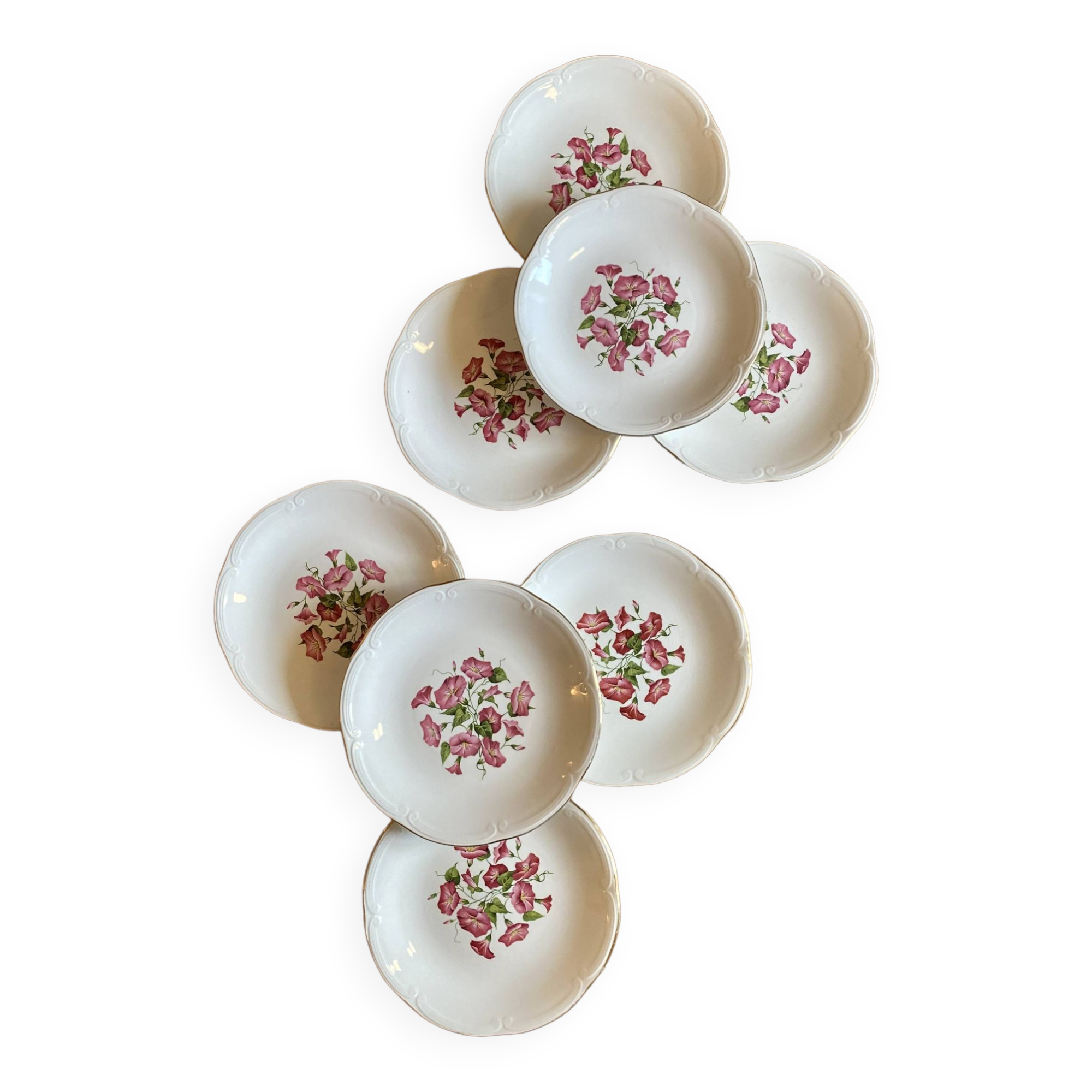 Set of 8 vintage flat plates model Liserons roses de Gien