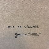 Oil on naïve canvas by Jaques Hara: village street