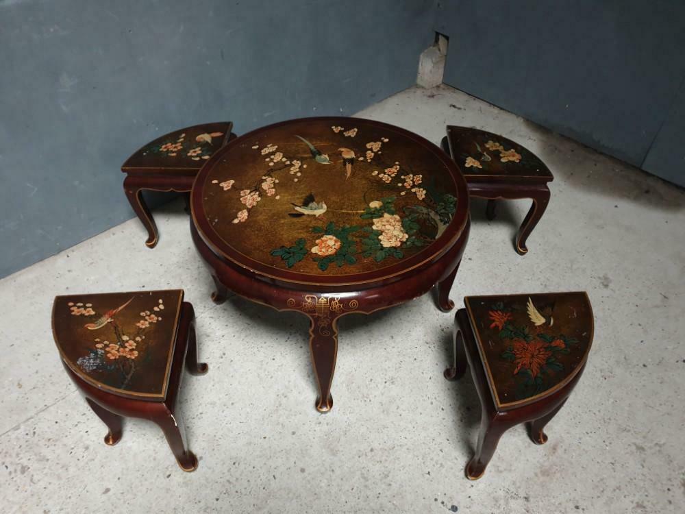 Antique Japanese coffee table with stools