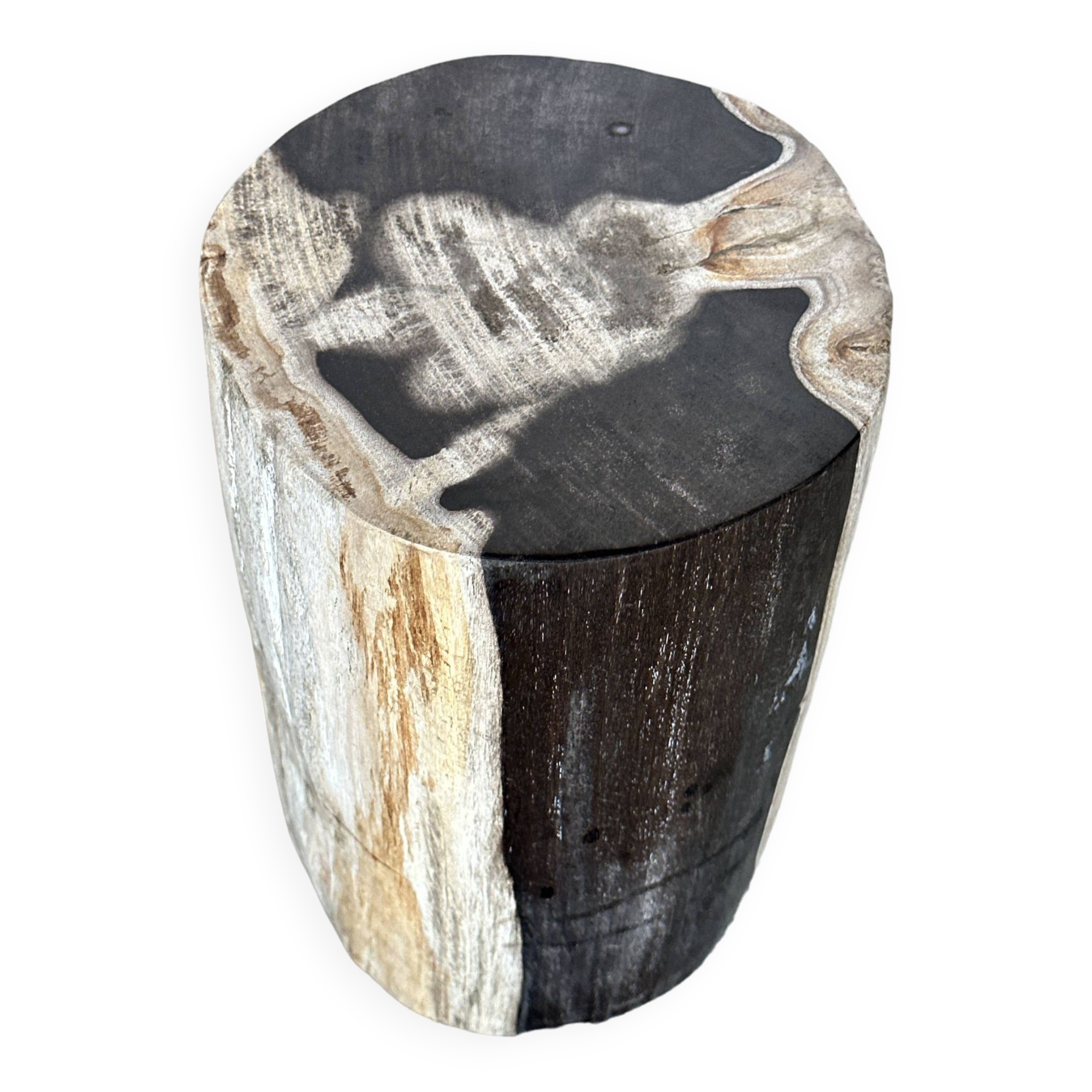 Small black, white and gray petrified wood side table H28cm D:18.5