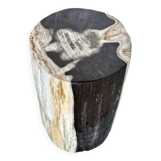 Small black, white and gray petrified wood side table H28cm D:18.5