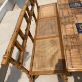 Complete Rattan and Ceramic Dining Room Set Attributed to Audoux Minnet, 1960s