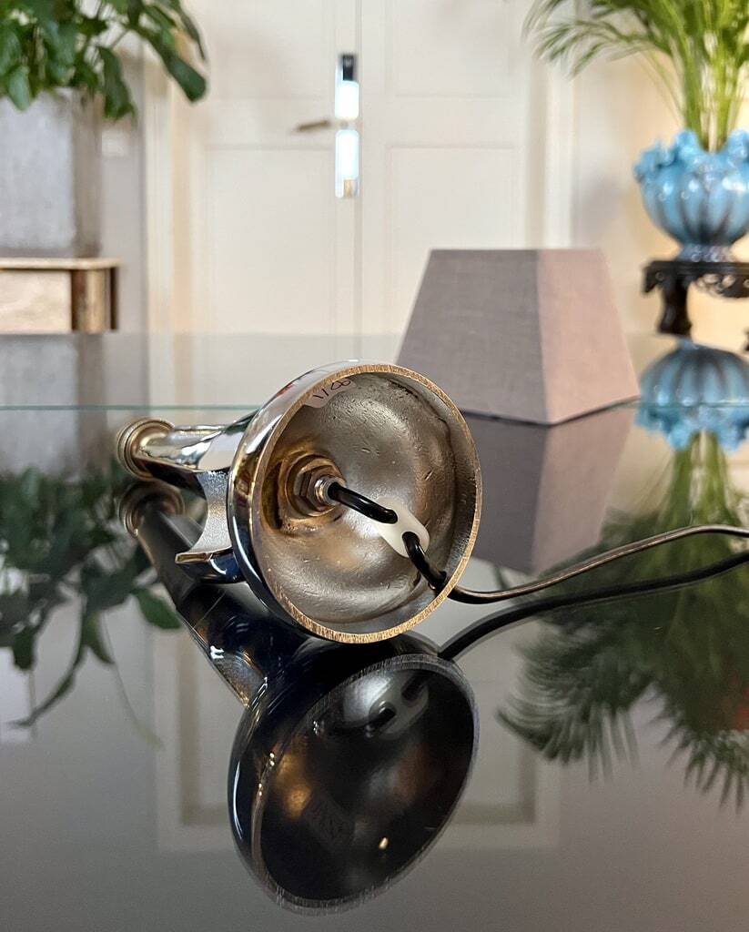 Modernist Art Deco Table Lamp in Chromed Metal - Textile Lampshade