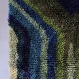 Tapis rya vintage abstrait en laine vert-bleu | Suède | Années 1960