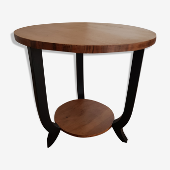 Double wooden tray round coffee table