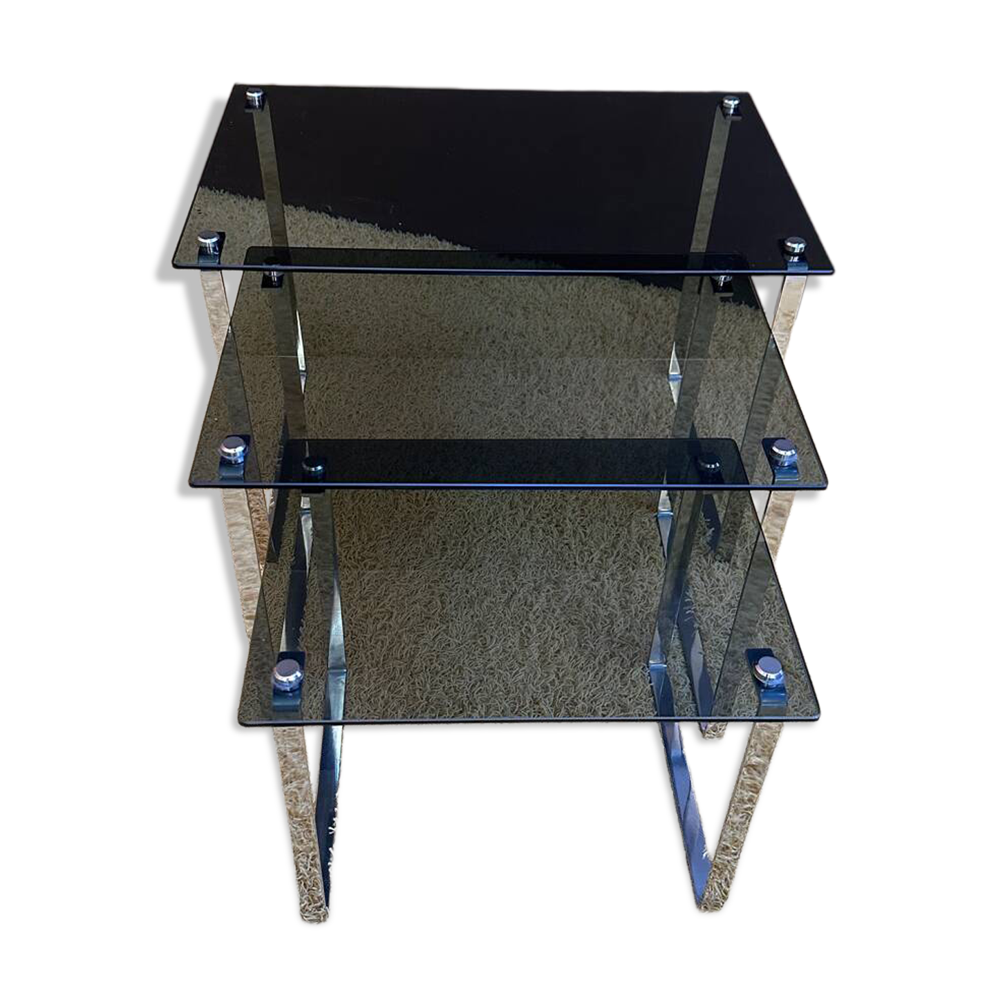Set of 3 nesting tables in metal and smoked glass