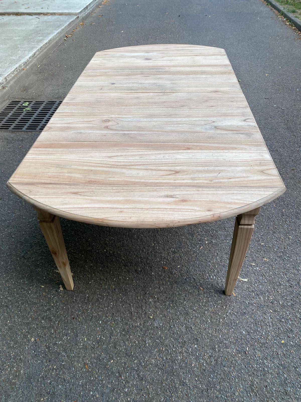 Renovated square extendable dining table in raw solid cherry wood, Louis XVI style.