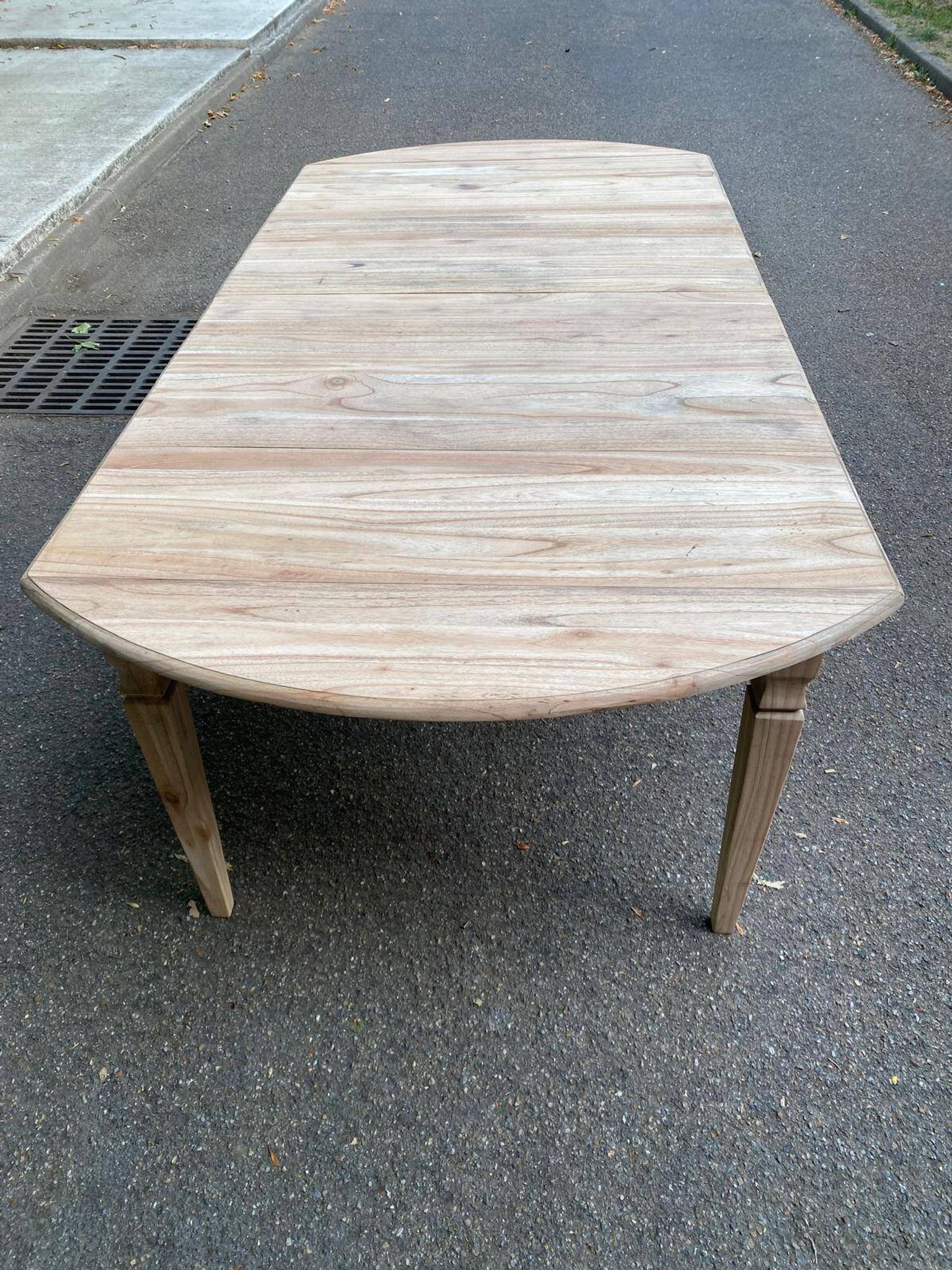 Renovated square extendable dining table in raw solid cherry wood, Louis XVI style.