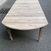 Renovated square extendable dining table in raw solid cherry wood, Louis XVI style.