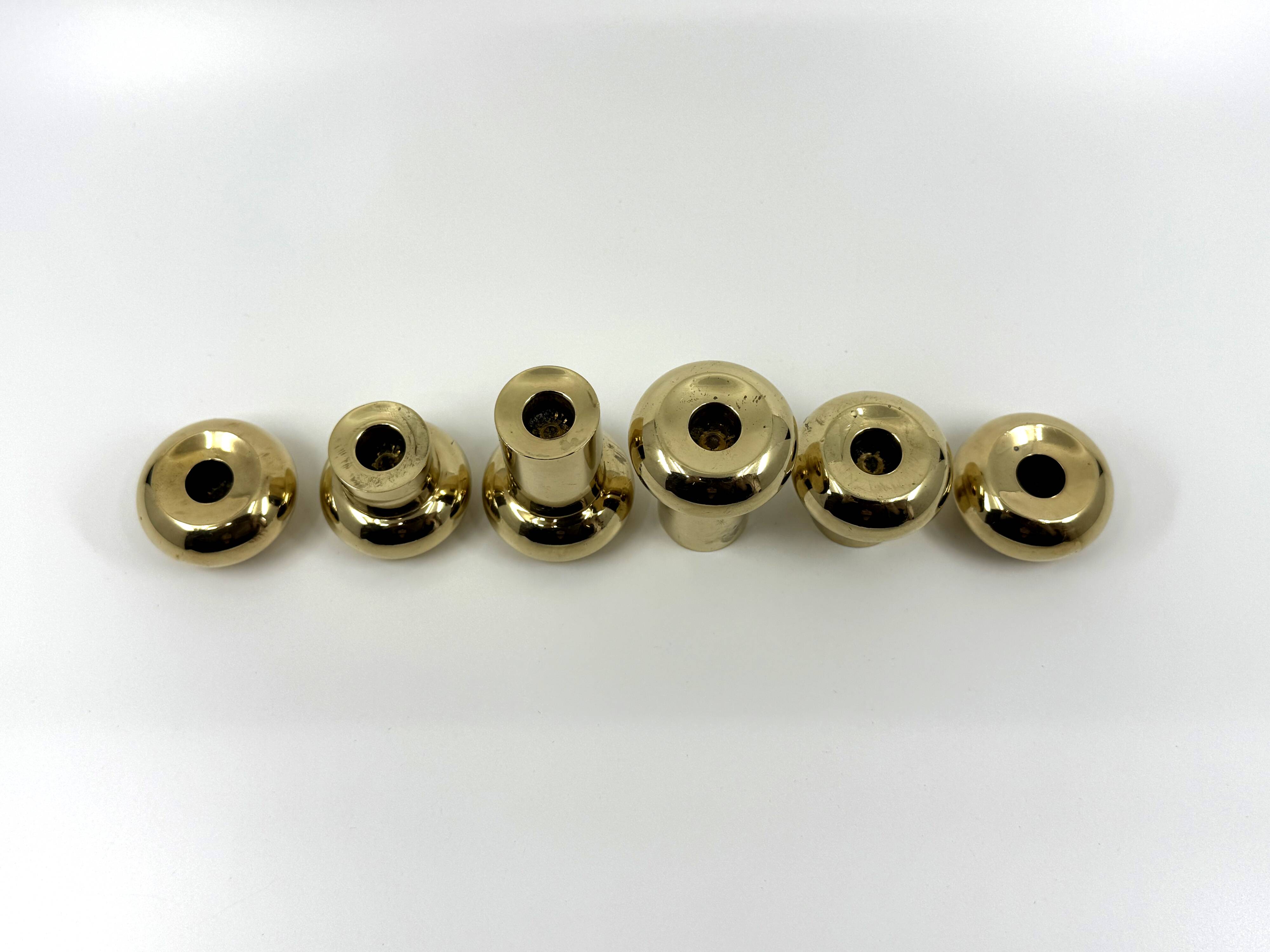 6 small brass candlesticks • Landskrona Mässing • Sweden • Circa 1978