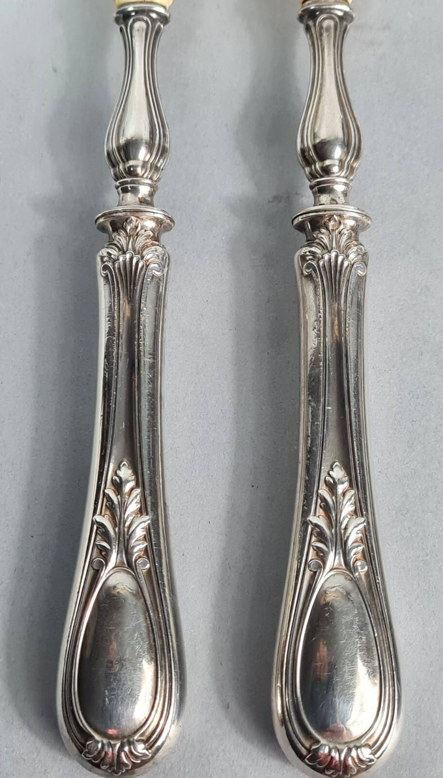 10 silver serving cutlery, Minerva hallmark + rosewood case, 19th century. C730