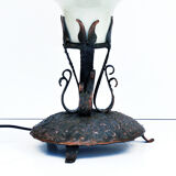 1960s Mid century modern copper table lamp, kerosene lamp, Poland