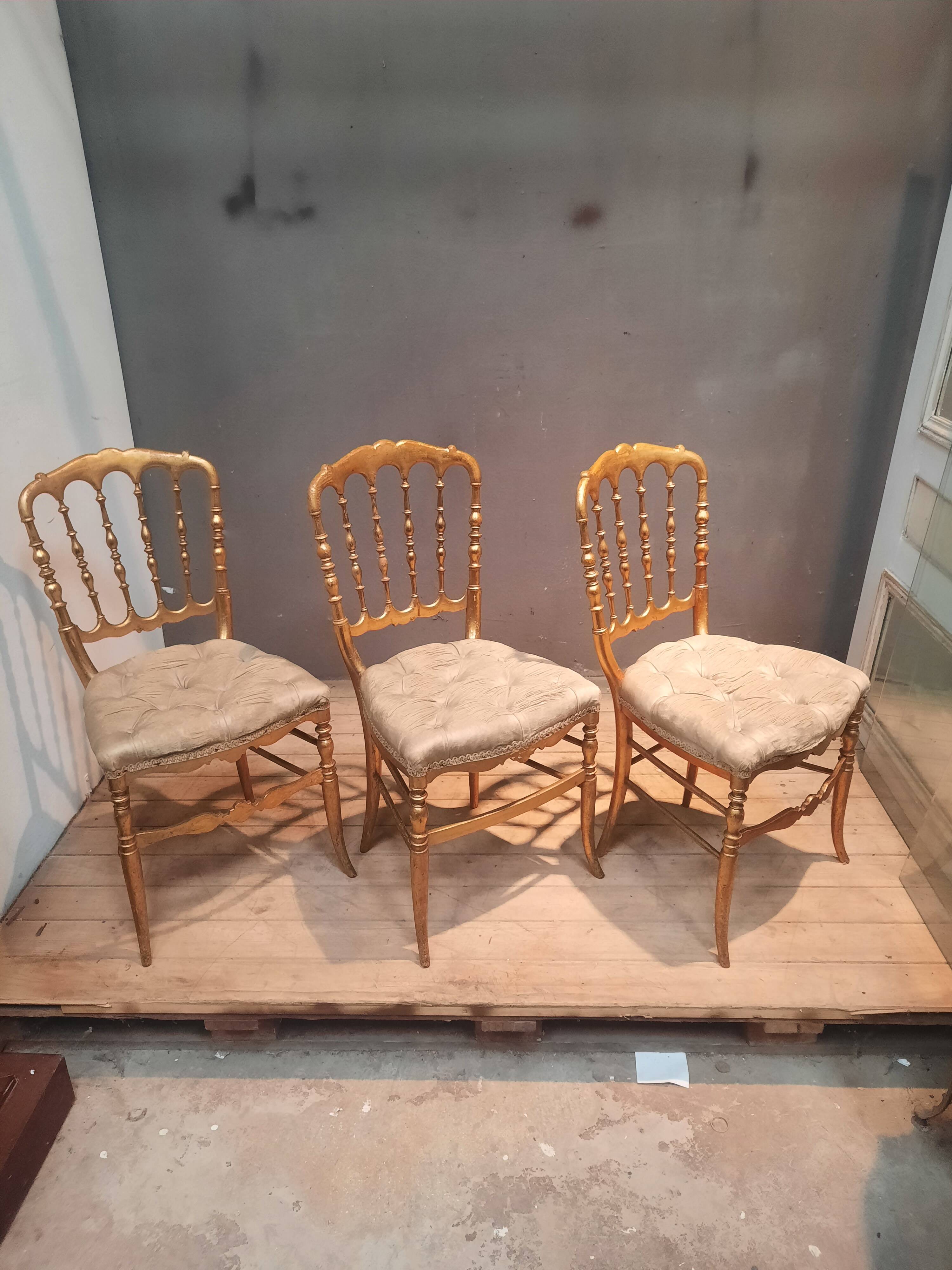 Set of 3 Napoleon III chairs in gilded wood