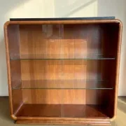 Vintage Art Deco display cabinet in mahogany with a black marble top.