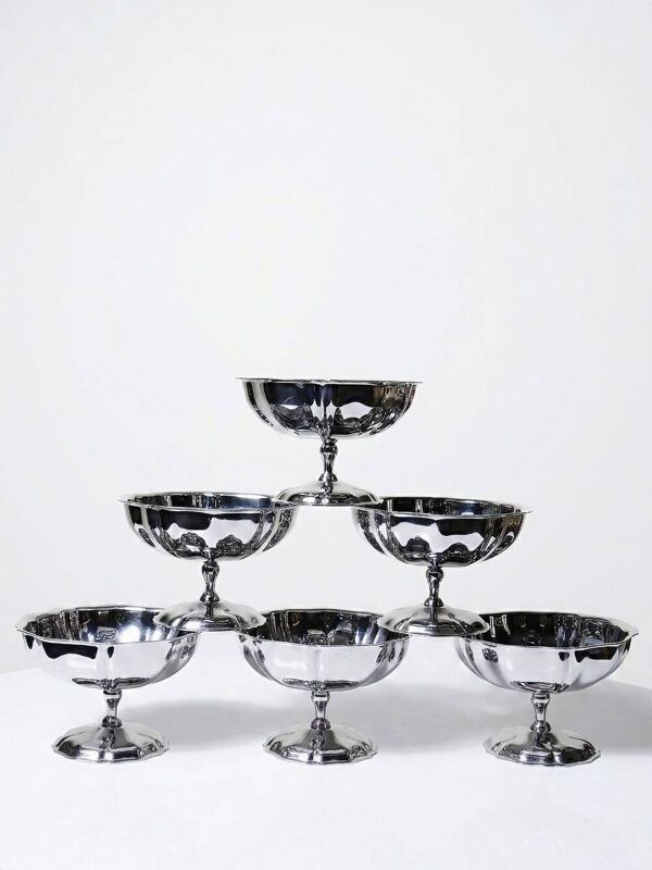 6 Coupelles à dessert sur pied en inox vintages style bistrot