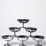 6 vintage bistro-style stainless steel dessert bowls on stands
