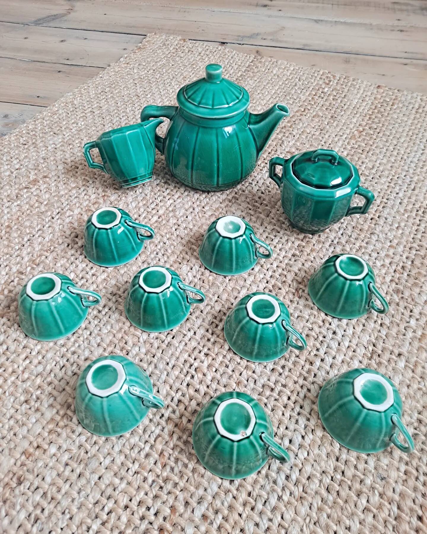70s emerald green tea set
