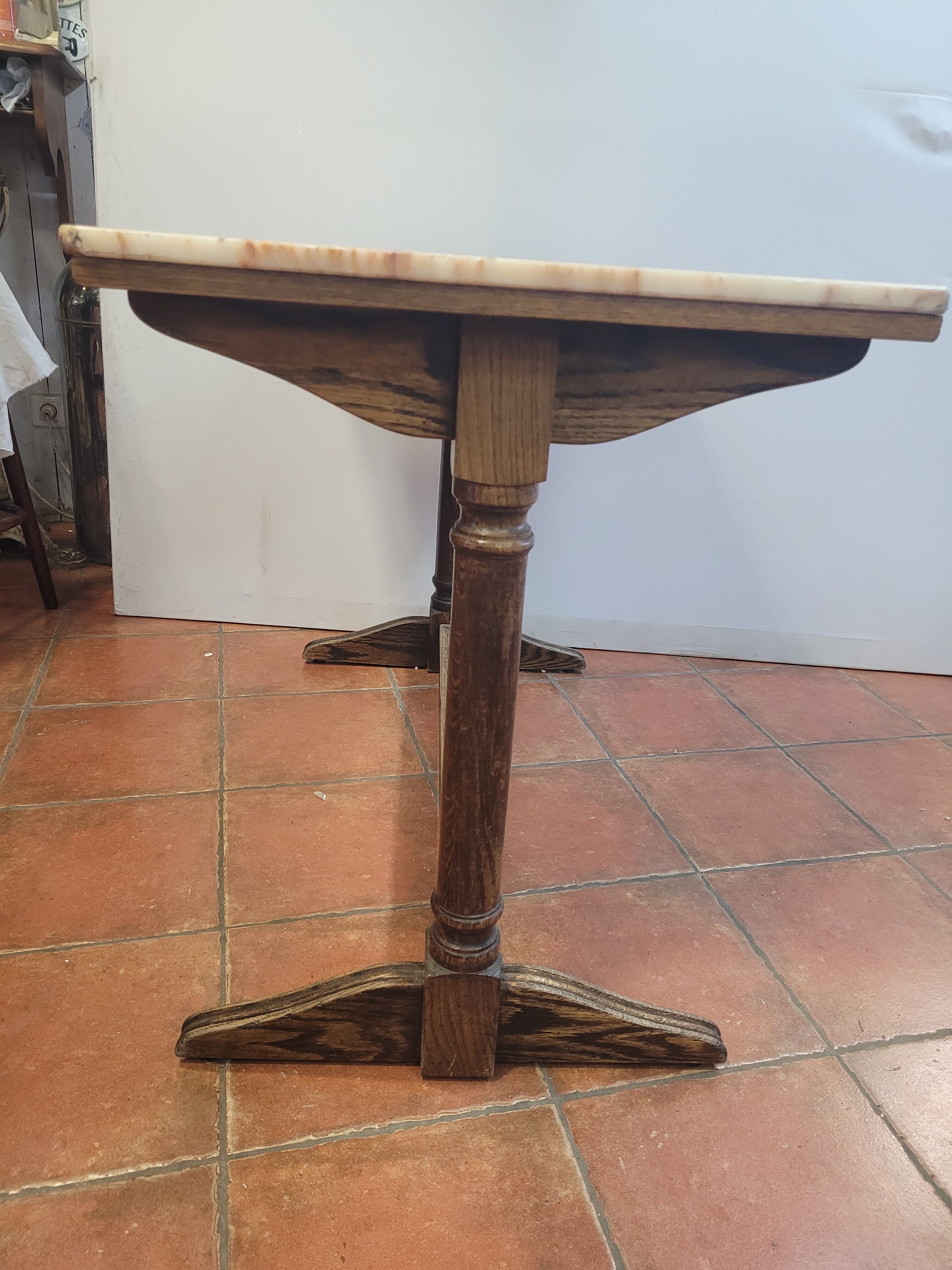 Bistro table oak base over marble